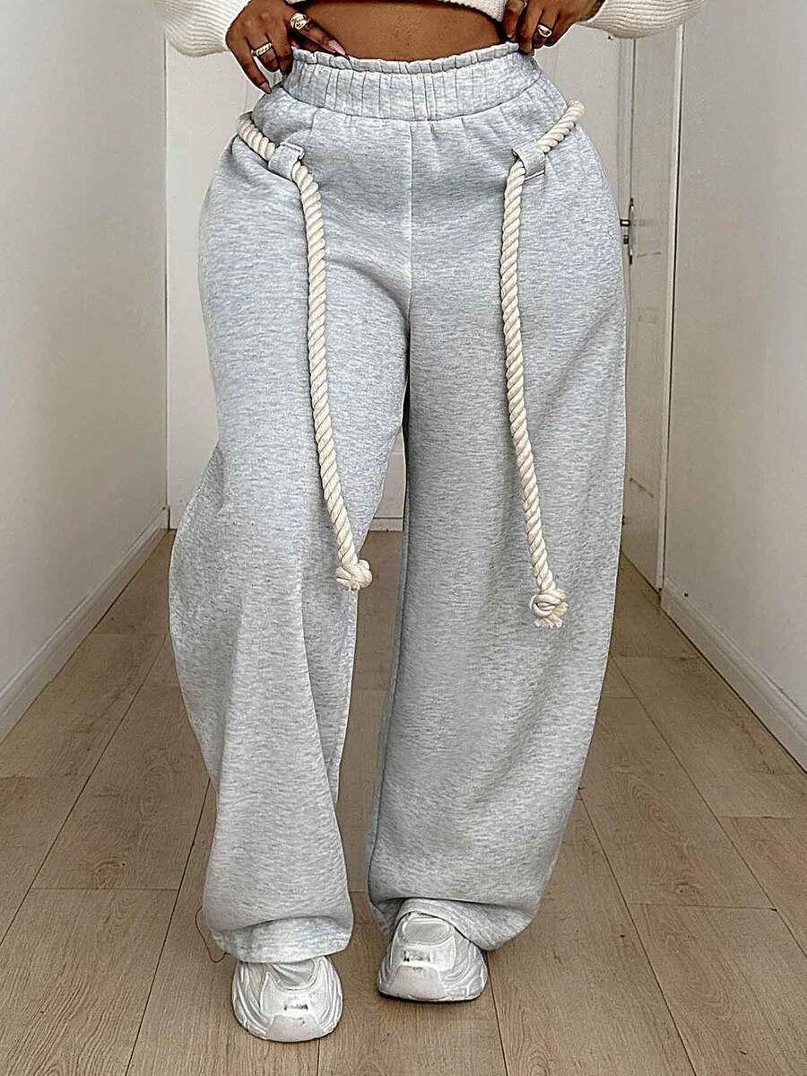 Maweii Plus-Size Women's Casual Sweatshirt Fabric Trousers, With Drawstring Design, Suitable For Everyday Wear, A Versatile Item.Summer,Sexy,Vacation,Leopard,Cheetal Christmas, And New Year's. - Grey - View 1