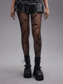 ROMWE Goth Spider Web Pattern Mesh Tights, Halloween