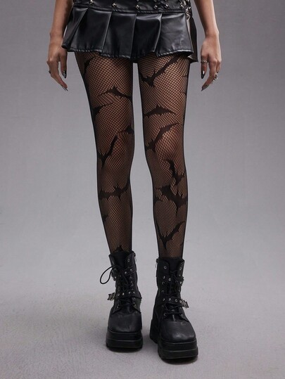 Goth Spider Web Pattern Mesh Tights, Halloween