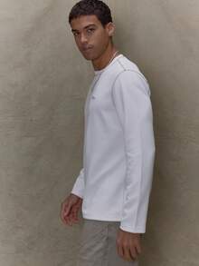 Musero Long Sleeve Oversized Contrast Stitch Crew Neck T-Shirt Embroidery Brand Patch SPRING SUMMER - White - View 4