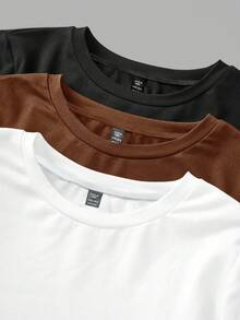 SHEIN CURVE+ 加大码 3 件女式纯色圆领休闲修身长袖 T 恤套装，适合春秋冬 - 彩色 - 查看 7