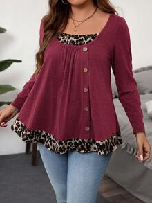 EMERY ROSE Áo thun tay dài cài nút 2 trong 1 cỡ lớn - Màu Đỏ Sâu - Xem 6