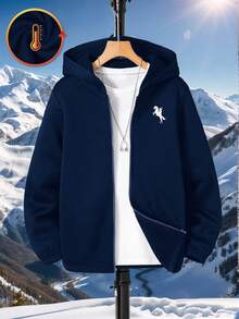 SHEIN 1件装青少年男童休闲运动学院风复古连帽外套，适合返校、生日派对、晚宴、演出、婚礼、洗礼、开幕式等场合，日常穿着也十分合适，适合上学、旅行、运动，尤其适合秋冬季节。这款连帽衫采用海军蓝面料，拉链设计，适合冬季穿着。 - 藏蓝色 - 查看 6