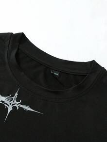 ROMWE MEN Goth 男式哥特式复古十字印花二合一长袖T恤 - 黑色 - 查看 7