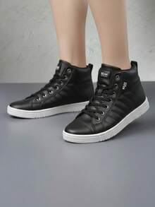 Tenis para hombre piel sintética negro transpirable punta redonda con agujeta suela baja estilo casual para diario - Negro - Ver 3