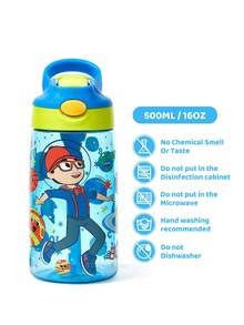Blippi X SHEIN 16 Oz / 500 Ml Water Bottle With Silicone Straw And Spill-Proof Lid,Suitable For Travel, Tourism, And School ,Tritan - 藍色 - 查看 4