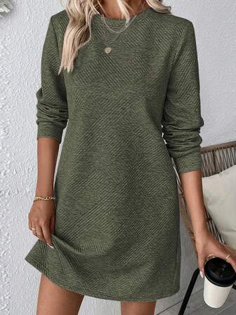 EMERY ROSE Robe longue à manches longues de couleur unie, polyvalente et décontractée