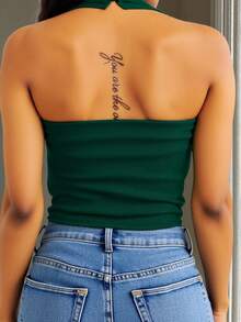 INAWLY Women's Summer Solid Color Ribbed Slim Backless Camisole