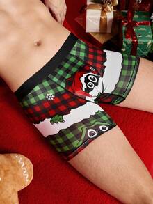 Notgurli Christmas Colorblock Plaid Funny Streetwear Boxer Briefs, Comfortable Men's Underwear, Unique Christmas Gifts - Multicolor - View 2