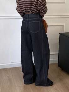 Livesso Jeans droits amples et décontractés pour femmes, style casual chic, convient pour l'automne et l'hiver - Bleu azur - Voir 2