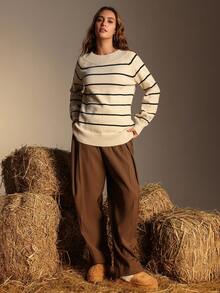 Chiquease Loose Knit Cold Shoulder Top, Cozy & Relaxed Style, Autumn/Winter - Apricot - View 7