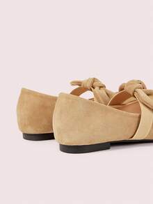 CUCCOO DOLLMOD CUCCOO Women's Square Toe Flat Apricot Velvet Bow Slip-On Loafers - Apricot - View 9