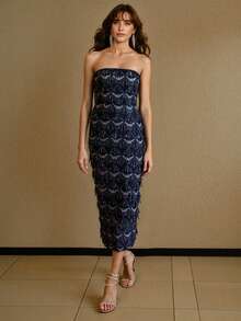 MOTF PREMIUM 亮片流苏连衣裙 - 藏蓝色 - 查看 4