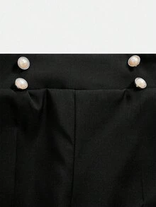 SHEIN Tween Girls' Double Button Straight Leg Elegant Office Pants - Black - View 3