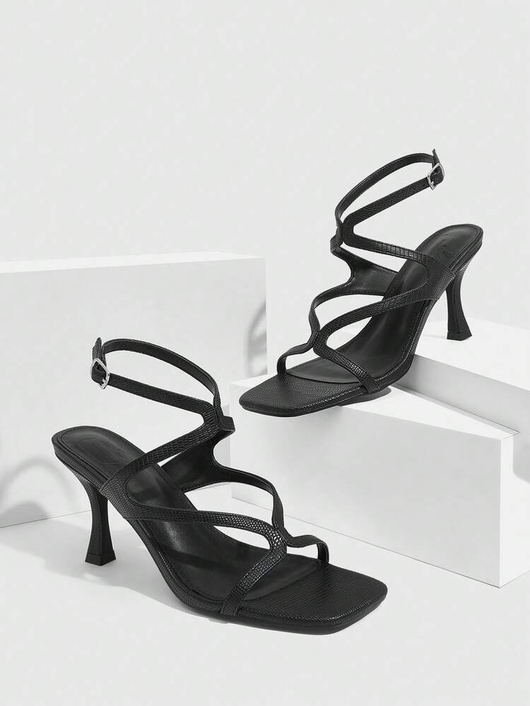 CUCCOO SZL Women's Square Toe Buckle Design Fashion High Heel Sandals For Daily Wear Valentine's Day