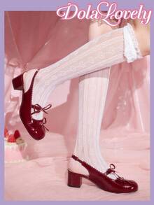 Dola Lovely 优雅蝴蝶结玛丽珍高跟鞋 - 酒紅色 - 查看 4