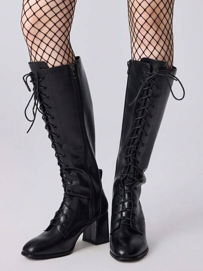 Grunge Punk Botas altas de tacón alto con diseño de cordones para uso diario