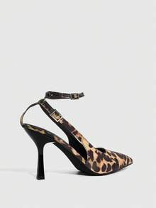CUCCOO SZL Pointed Toe Leopard Print Ankle Strap Sexy High Heel Party Pumps - Multicolor - View 8