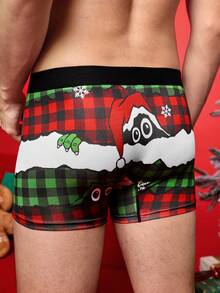 Notgurli Christmas Colorblock Plaid Funny Streetwear Boxer Briefs, Comfortable Men's Underwear, Unique Christmas Gifts - Multicolor - View 3