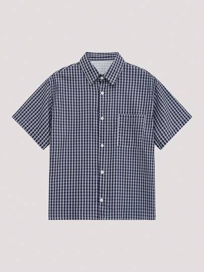 Open Phase 男士夏季格子短袖单排扣休闲衬衫，春夏款，复古美式，男女皆宜，宽松版型夏季服装——适合日常穿着和夏季度假穿着。