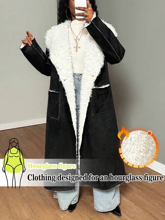 Truni __theloveshegives Plus Size Women Fuzzy Lined Long Jacket, Fashionable For Autumn/Winter, For Pear Triangle Body Shape