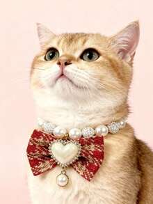 PETSIN 1. Pet Bow Tie Necklace; Pet Necklace; Pet Faux Pearl Necklace; Adjustable Neck Circumference; Cat Necklace; Dog Necklace; Pet Accessories; Pet.