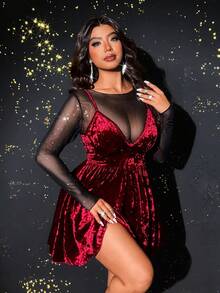 Viva Relle Bộ 2 chiếc áo hai dây lưới mỏng gợi cảm cỡ lớn và váy ngủ - Màu Đỏ Sâu - Xem 6