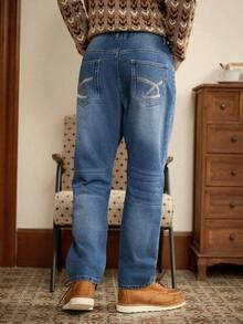 RivetRise Quần Jeans Denim Thêu Giặt Thường Ngày Cho Nam - Rửa trung bình - Xem 1