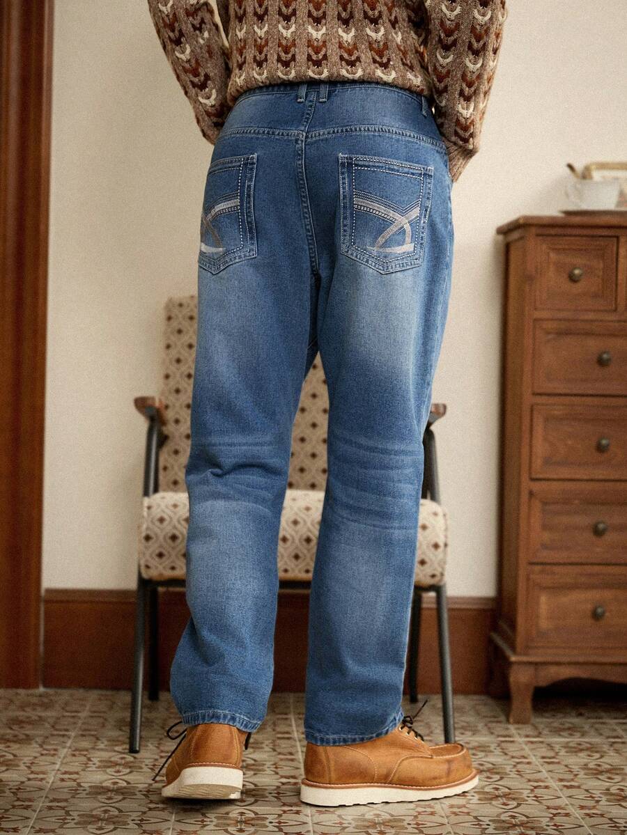 RivetRise Quần Jeans Denim Thêu Giặt Thường Ngày Cho Nam - Rửa trung bình - Xem 1