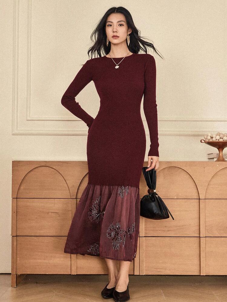 Women's Elegant Long Knit Sweater Dress, Suitable For Casual, New Year, Christmas, Wedding, Party, Formal Events, Autumn/Winter/Spring