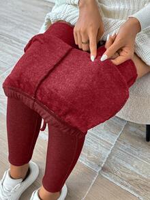 Chiquease Quần legging lót nhiệt màu trơn thường ngày cho nữ, Thu/Đông - Đỏ - Xem 3