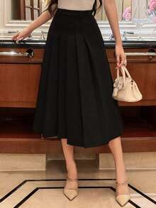 DAZY Falda plisada versátil de línea A para mujer, otoño