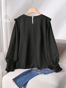 CosyJoli Plus Size Women Polka Dot Round Neck Long Sleeve Plus Size Camel Sweater Spring - Black - View 3