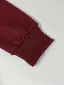 INAWLY 女式字母刺绣圆领休闲长袖套头衫 - 紅色 - 查看 3