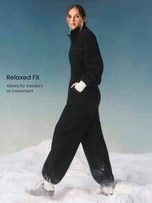 GLOWMODE Skiing Collection Cloud Fleece Slope Chaser Cozy Plush Pockets Elastic Waistband Relaxed Fit Half-Zip Jumpsuit Outdoors - Black - View 4