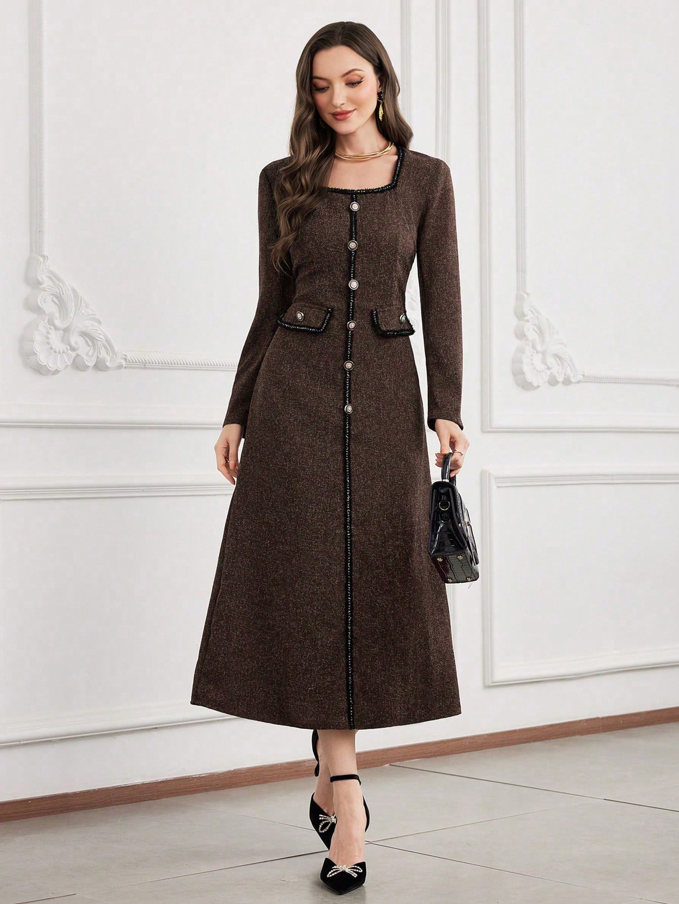 Modelyn فستان نسائي أنيق مزين بشريط مُحبوك، فستان...