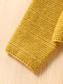 Elladie kids Young Girl Vintage Floral High Neck Ruffle Hem Sweater, Yellow Chunky Knit Pullover - Yellow - View 8