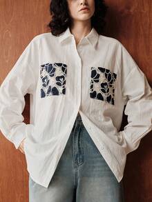 Uhlyne minimalistische weiße Baumwollmischung Langarmhemd mit bestickten Taschen, geeignet für Pendeln, Büro, Kirche, Schule und Lehrer