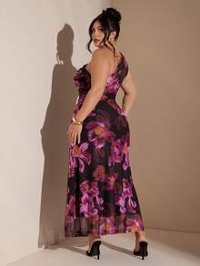 SHEIN BAE 大码优雅派对花卉印花连衣裙 - 黑色 - 查看 6