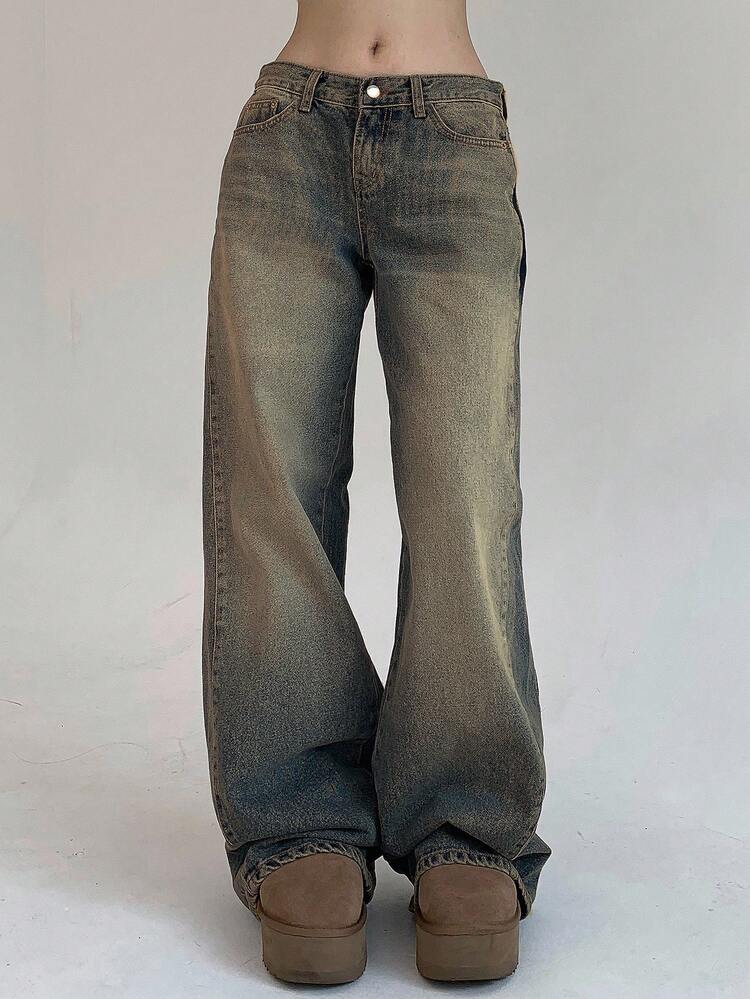 Women's Retro Loose Low Waist Straight Leg Versatile Fashion Jeans