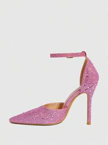 CUCCOO SZL Rhinestone Embellished Pointed Toe Stiletto High Heel Party/Wedding Pumps, Pink For Christmas Spring Shoes - Pink - View 10