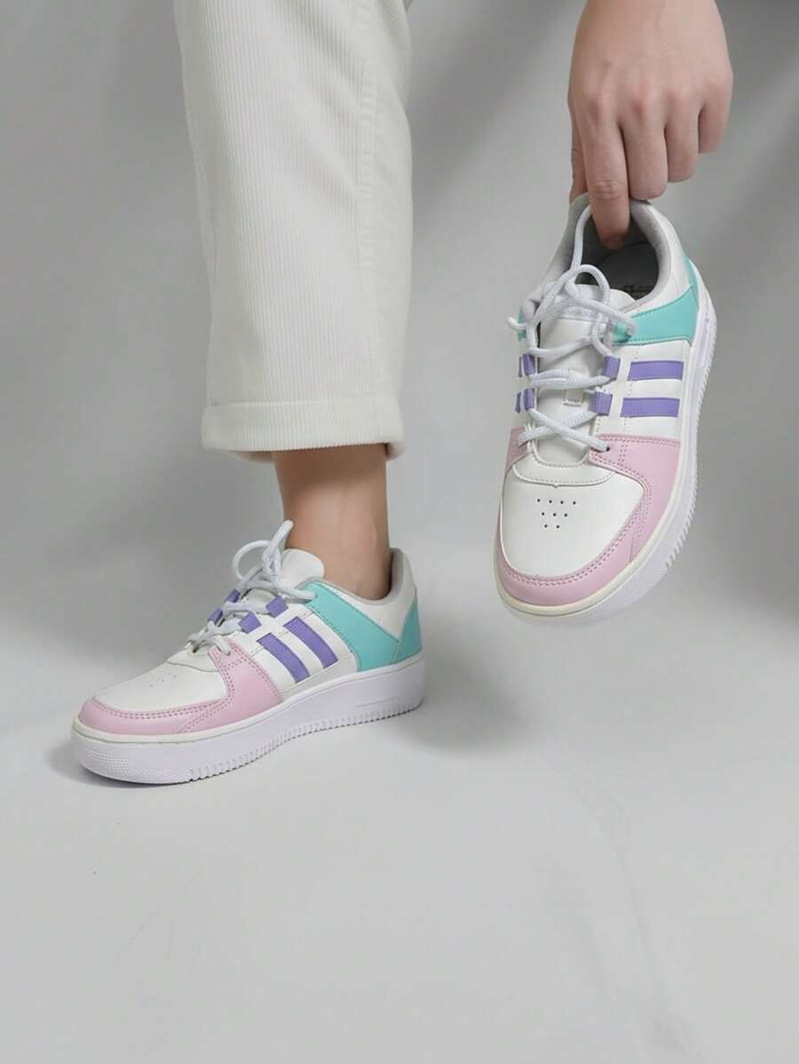 Tenis para hombre malla transpirable punta redonda con agujeta suela gruesa estilo deportivo casual para correr y gimnasio - Multicolor - Ver 1