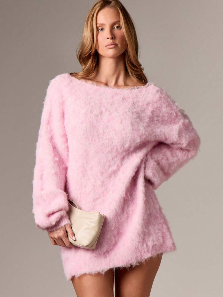 Fuzzy Off Shoulder Sweater Dress