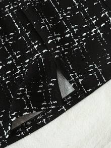 SHEIN 少女黑色针织喇叭袖上衣和开衩下摆格子裙套装，基本款百搭，休闲学院风服装，少女装，开学季 - 黑色 - 查看 5