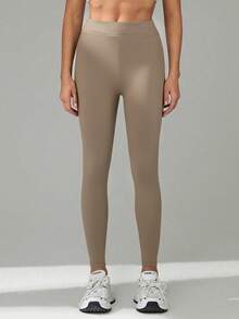 SHEIN Tall 1pc Solid High-Waisted Skinny Casual Leggings High Waist Leggings Brown Leggings Women Leggings Yoga Pants Sport Leggings Plain Leggings - Camel - View 6