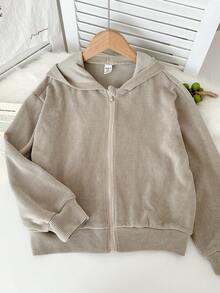 Genkimix Kids 少女杏色落肩连帽开衫，长袖上衣，秋冬保暖 - 杏色 - 查看 1