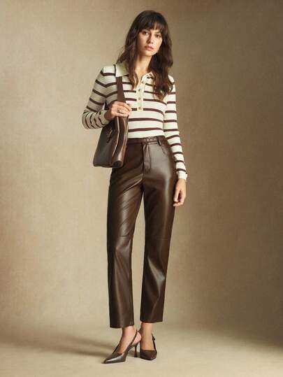 BizChic 春夏新款时尚通勤口袋PU皮裤，优雅都市通勤日常百搭90年代复古风，适合圣诞节、新年、情人节派对、海滩、毕业典礼、假日、婚礼宾客、约会、聚会、音乐会、早午餐、机场等场合。