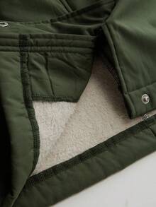 EMERY ROSE 大码女式保暖内衬拉链连帽长袖夹克，收腰设计，秋冬季温暖休闲通勤外套 - 軍綠色 - 查看 8