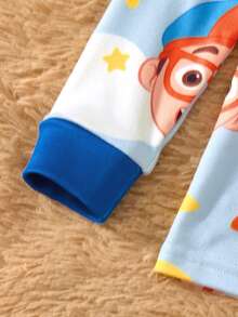 Blippi X SHEIN Young Boy 2pcs Cartoon Figure Cloud & Moon Print Crew Neck Long Sleeve Top And Leggings Knit Pajama Set - Multicolor - View 5
