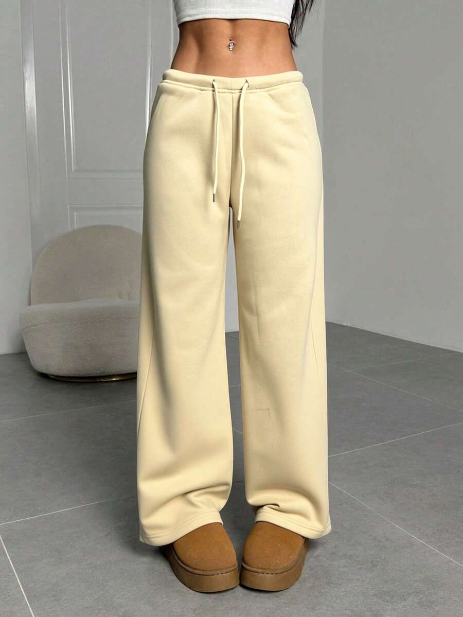 SHEIN EZwear Women's Casual Loose Fit Wide Leg Sweatpants, Suitable For Graduation, Back To School, Women Teachers, Autumn/Winter - Apricot - View 1